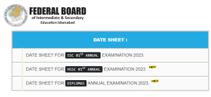 FBISE Date Sheet 2023 Inter 1st Year & 2nd Year | fbise.edu.pk