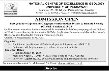NCEG University Of Peshawar Admission 2023 Apply Online