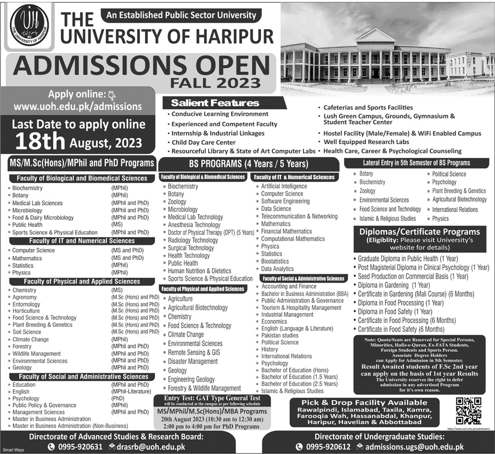University Of Haripur Admission 2023 Apply Online Last Date