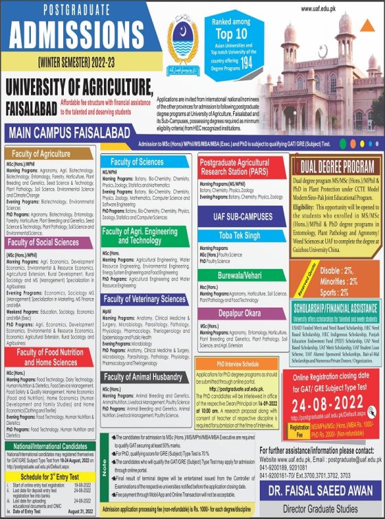 UAF Admission 2023 University Of Agriculture Faisalabad