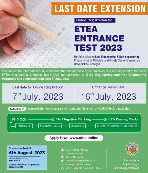 ETEA Entry Test Registration 2023 Online | Schedule & Syllabus